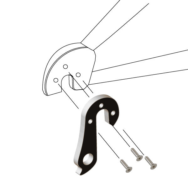 Hanger #1 attaches to the rear dropout from the outside or derailleur side using three M3x10 screws & nuts.-35391537381544 main