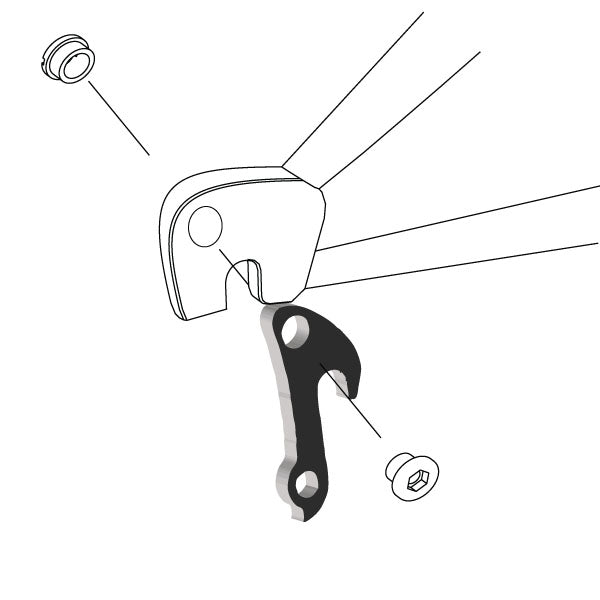 Hanger #10 attaches to the rear dropout from the outside or derailleur side using one M8 chainring bolt.-35391576801448 main