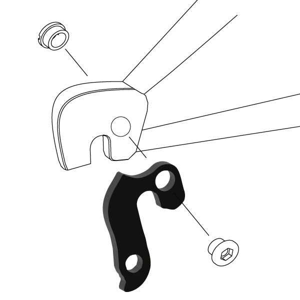 Hanger #102 attaches to the rear dropout from the outside or derailleur side using one M8 chainring bolt.-35391573262504 main