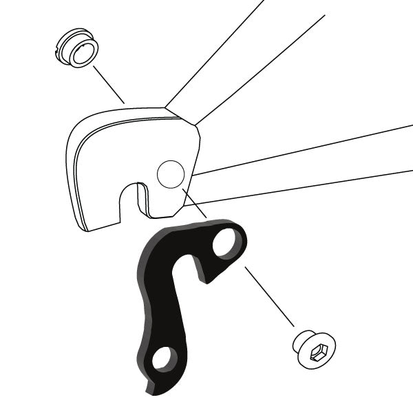 Hanger #103 attaches to the rear dropout from the outside or derailleur side using one M8 chainring bolt.-35391574016168 main