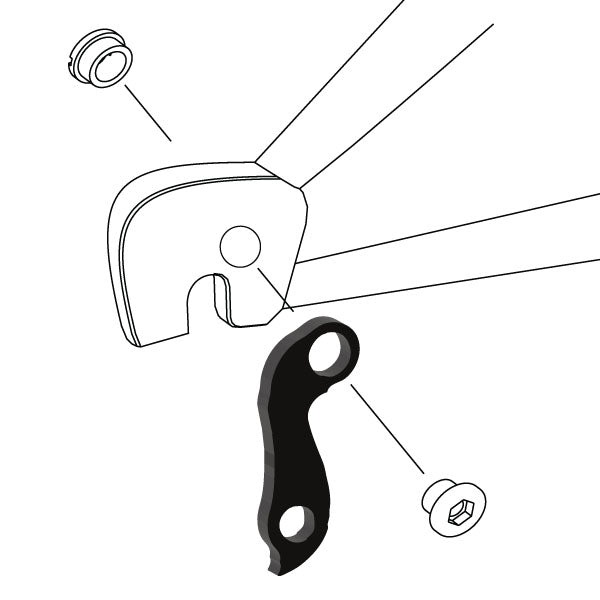 Hanger #104 attaches to the rear dropout from the outside or derailleur side using one M8 chainring bolt.-35391574933672 main