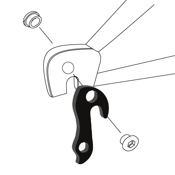 Hanger #105 attaches to the rear dropout from the outside or derailleur side using one M8 chainring bolt.-35391572246696 main