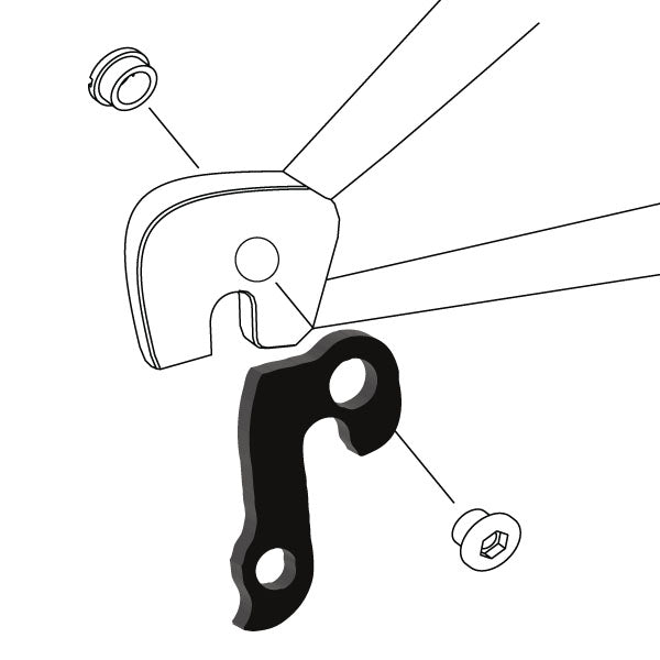Hanger #107 attaches to the rear dropout from the outside or derailleur side using one M8 chainring bolt.-35391572672680 main