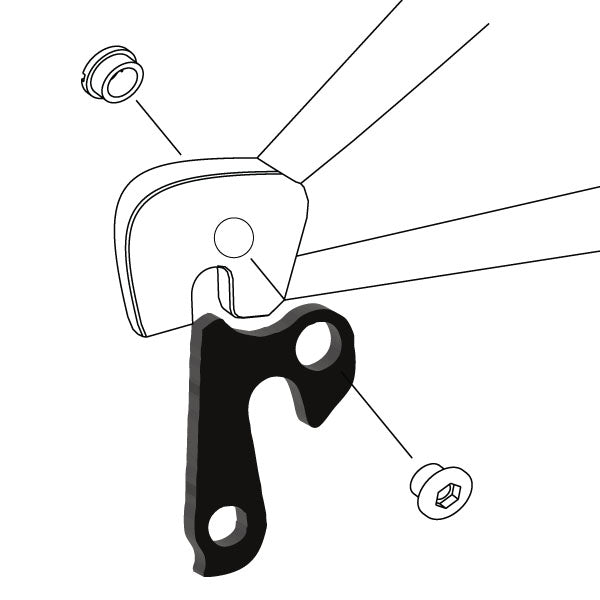Hanger #108 attaches to the rear dropout from the outside or derailleur side using one M8 chainring bolt.-35391572934824 main