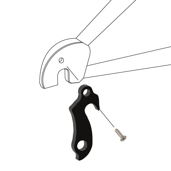 Hanger #102 attaches to the rear dropout from the outside or derailleur side using one M5x8 flat head screw.-35391573491880 main