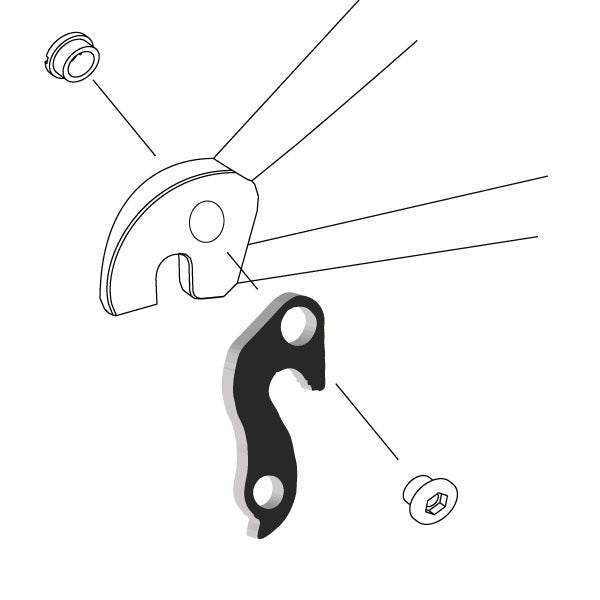 Hanger #11 attaches to the rear dropout from the outside or derailleur side using one M8 chainring bolt.-35391575425192 main