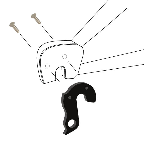 Hanger #110 attaches to the rear dropout from the outside or derailleur side using two M3x10 flat head screws.-35391555076264 main