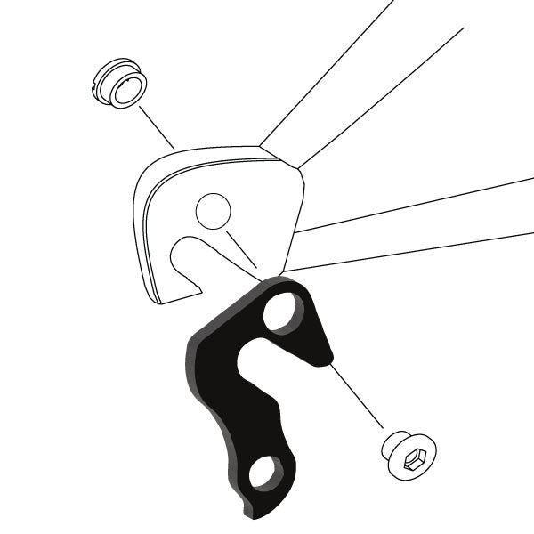 Hanger #111 attaches to the rear dropout from the outside or derailleur side using one M8 chainring bolt.-35391573786792 main