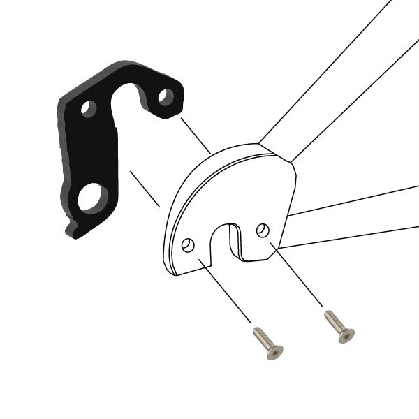 Hanger #115 attaches to the frame's rear dropout from the inside, or hub side using two M5x10 flat head screws.-35391555633320 main