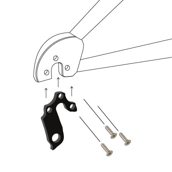 Hanger #118 attaches to the frame's rear dropout using three M4x8 flat head screws.-35391541117096 main