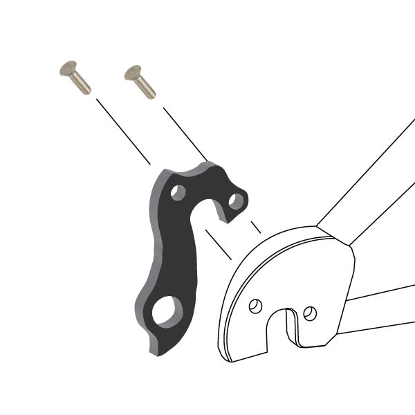 Hanger #121 attaches to the frame's rear dropout from the inside, or hub side using two M4x8 flat head screws.-35391556583592 main