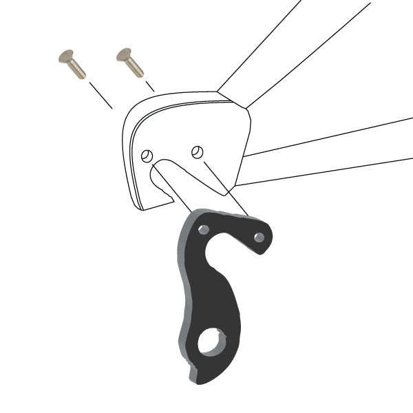 Hanger #122 attaches to the frame's rear dropout from the outside, or derailleur side using two M4x8 flat head screws.-35391556812968 main