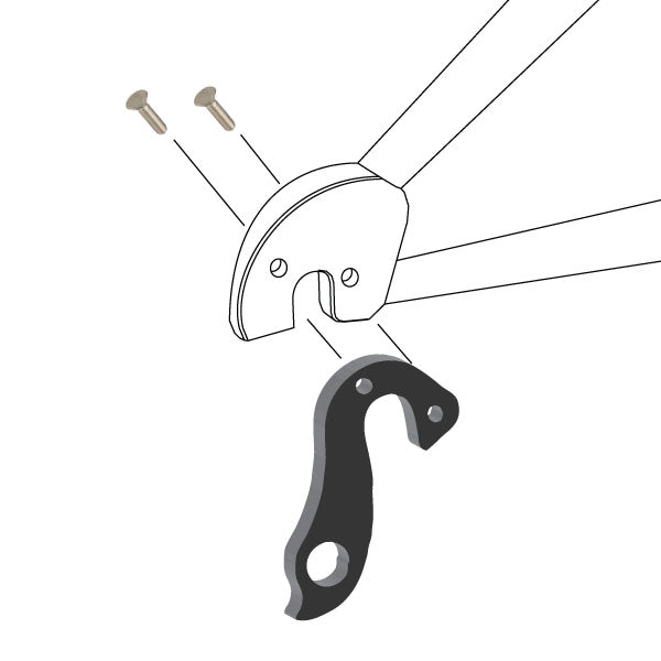 Hanger #123 attaches to the frame's rear dropout from the outside, or derailleur side using two M4x8 flat head screws.-35391557533864 main