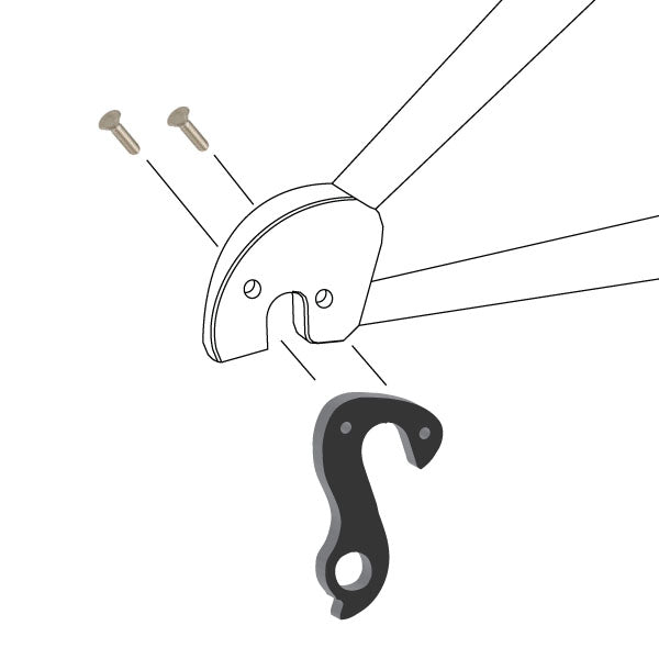 Hanger #124 attaches to the frame's rear dropout from the outside, or derailleur side using two M3x8 flat head screws.-35391557861544 main