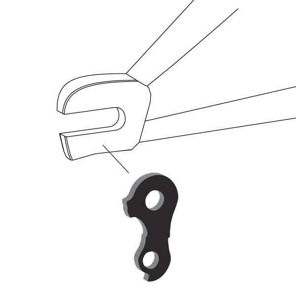 Hanger #128 is placed on the outside of the dropout and slides along the horizontal slot.-35391560810664 main