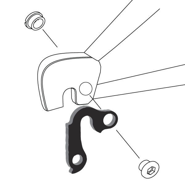 Hanger #130 attaches to the rear dropout from the outside or derailleur side using one M8 chainring bolt.-35391561367720 main
