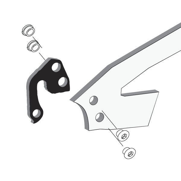 Hanger #139 attaches to the rear dropout from the inside or hub side using two M8 chainring bolts.-35391558713512 main