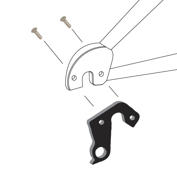 Hanger #143 attaches to the frame's rear dropout from the outside, or derailleur side using two M5x10 flat head screws.-35391559696552 main