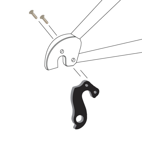 Hanger #148 attaches to the frame's rear dropout from the outside, or derailleur side using two M4x8 flat head screws.-35391587352744 main