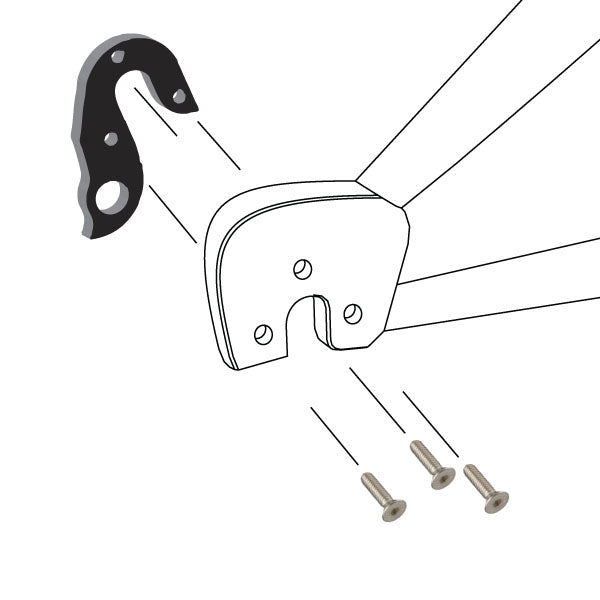 Hanger #150 attaches to the frame's rear dropout from the inside, or hub side using three M4x8 flat head screws-35391566282920 main
