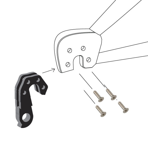 Hanger #152 "sandwiches" the frame's rear dropout using four M3x10 flat head screws.-35391566905512 main