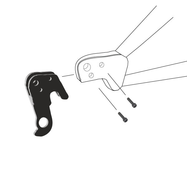 Hanger #16 attaches to the frame's rear dropout using two plates that slide over the dropout on each side, and is secured using two M3x10 socket head cap screws.-35391538102440 main