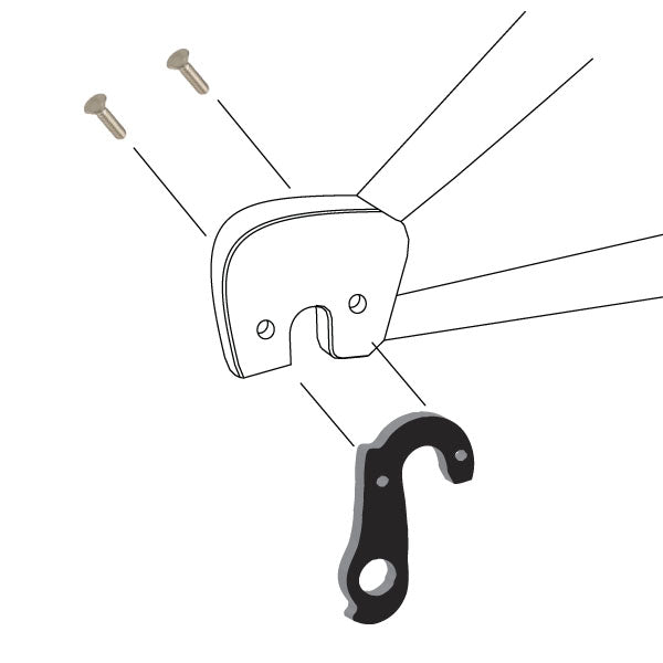 Hanger #160 attaches to the frame's rear dropout from the outside, or derailleur side using two M3x8 flat head screws.-35391622906024 main