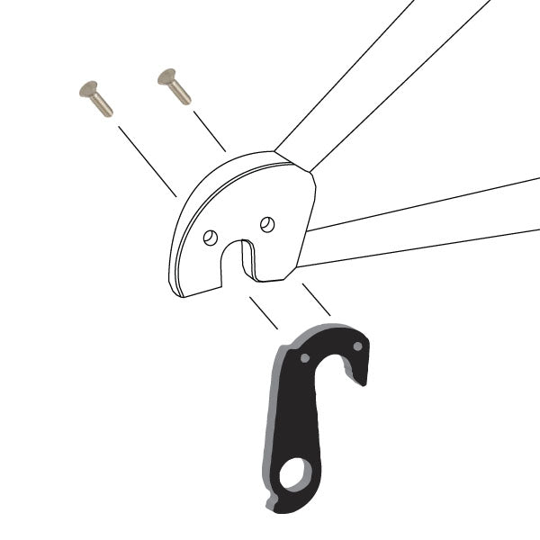 Hanger #163 attaches to the frame's rear dropout from the outside, or derailleur side using two M3x8 flat head screws.-35391627362472 main