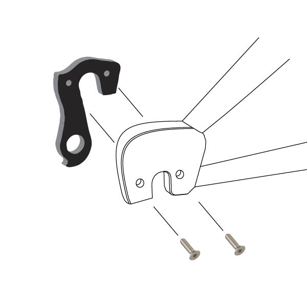 Hanger #165 attaches to the frame's rear dropout from the inside, or hub side using two M4x10 flat head screws.-35391630082216 main