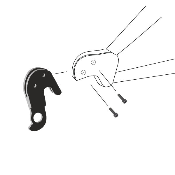 Hanger #17 attaches to the frame's rear dropout using two plates that slide over the dropout on each side, and is secured using two M3x10 socket head cap screws.-35391543869608 main