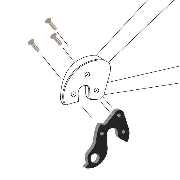 Hanger #170 attaches to the frame's rear dropout from the outside, or derailleur side using three M4x8 flat head screws.-35391631458472 main
