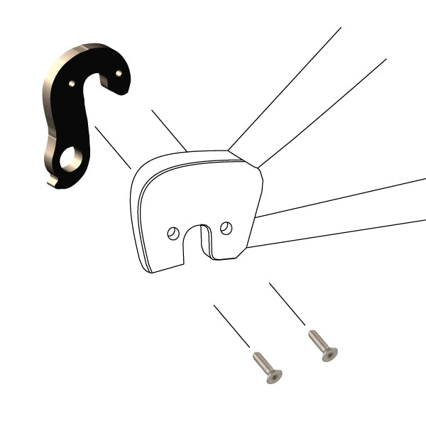 Hanger #176 attaches to the frame's rear dropout from the inside using two M3x8 flat head screws.-35391635882152 main