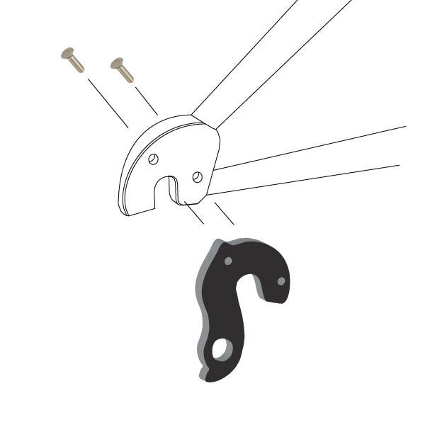 Hanger #179 attaches to the frame's rear dropout from the outside using two M4x8 screws.-35391643844776 main