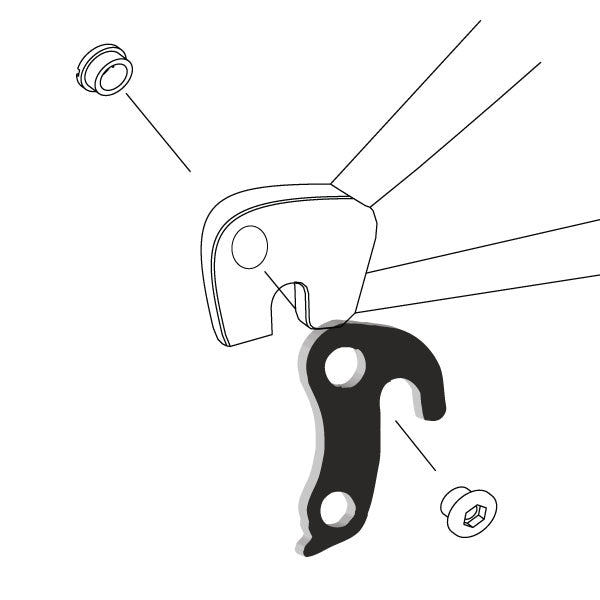 Hanger #18 attaches to the rear dropout from the outside or derailleur side using one M8 chainring bolt.-35391569789096 main