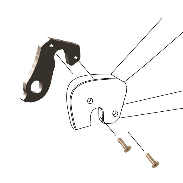 Hanger #185 attaches to the frame's rear dropout from the inside, or hub side, using two M3x8 screws.-35391646073000 main
