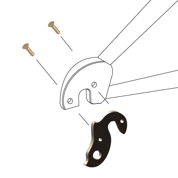 Hanger #186 attaches to the frame's rear dropout from the outside using two M4x8 screws.-35391646564520 main