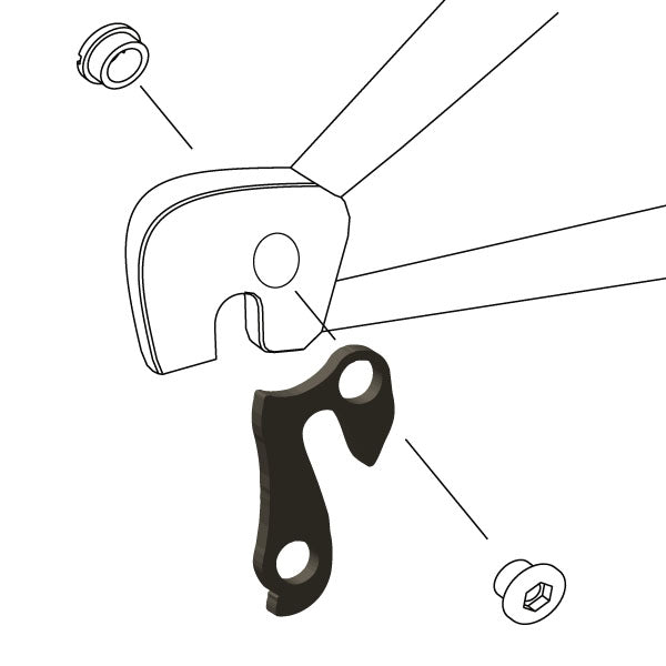 Hanger #187 attaches to the rear dropout from the outside or derailleur side using one M8 chainring bolt.-35391646892200 main