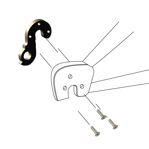 Hanger #197 attaches to the frame's rear dropout from the inside, or hub side, using three M4x10 screws.-35391652429992 main