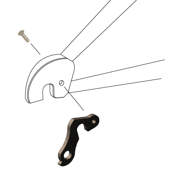 Hanger #242 attaches to the frame's rear dropout from the outside, or derailleur side using one M5x8 screw-35391671206056 main