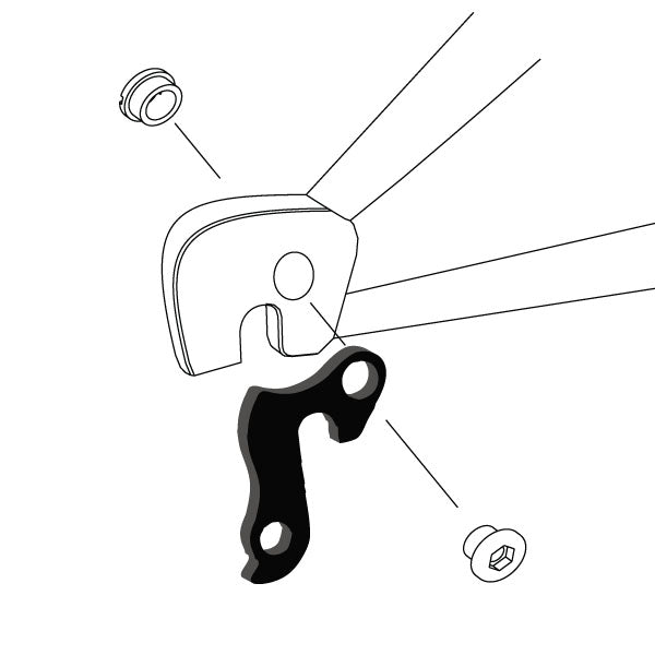 Hanger #25 attaches to the rear dropout from the outside or derailleur side using one M8 chainring bolt.-35391549178024 main