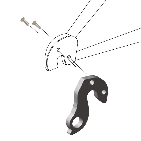 Hanger #278 attaches to the rear dropout from the outside or derailleur side using two M4x8 flat head screws.-35391688769704 main