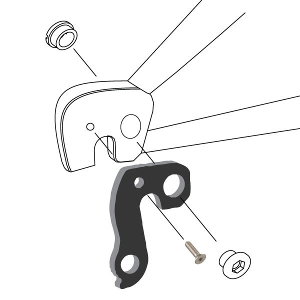 Hanger #48 attaches to the frame's rear dropout from the outside or derailleur side using one chainring bolt and one M4x8 screw.-35391534727336 main
