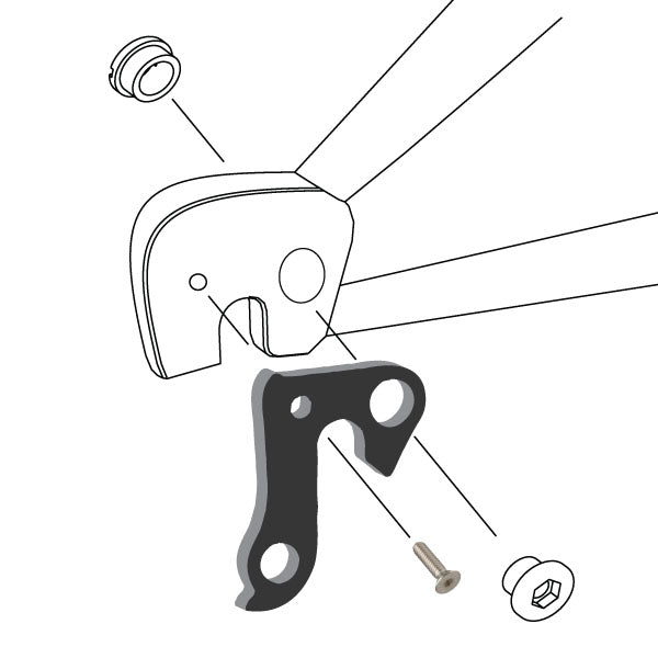 Hanger #51 attaches to the frame's rear dropout from the outside or derailleur side using one chainring bolt and one M4x8 screw.-35391534137512 main
