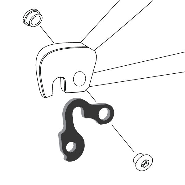 Hanger #55 attaches to the frame's rear dropout from the outside or derailleur side using one M8 chainring bolt.-35391531843752 main