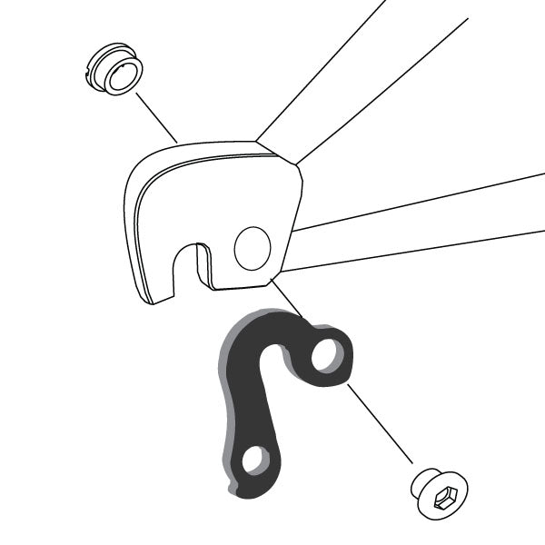 Hanger #59 attaches to the frame's rear dropout from the outside or derailleur side using one M8 chainring bolt.-35391529877672 main