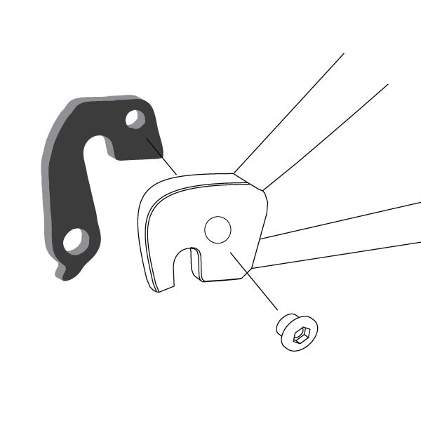 Hanger #65 attaches to the frame's rear dropout from the inside or hub side using one M8 chainring bolt.-35391565889704 main