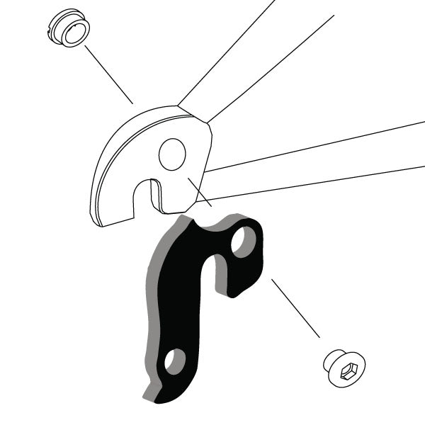 Hanger #7 attaches to the rear dropout from the outside or derailleur side using one M8 chainring bolt.-35391575195816 main