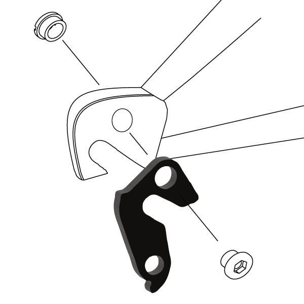 Hanger #76 attaches to the rear dropout from the outside or derailleur side using one M8 chainring bolt.-35391570084008 main