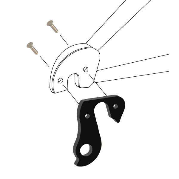 Hanger #85 attaches to the rear dropout from the outside or derailleur side using two M4x8 flat head screws.-35391550750888 main