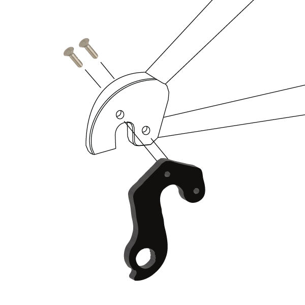 Hanger #86 attaches to the rear dropout from the outside or derailleur side using two M3x10 flat head screws.-35391551275176 main